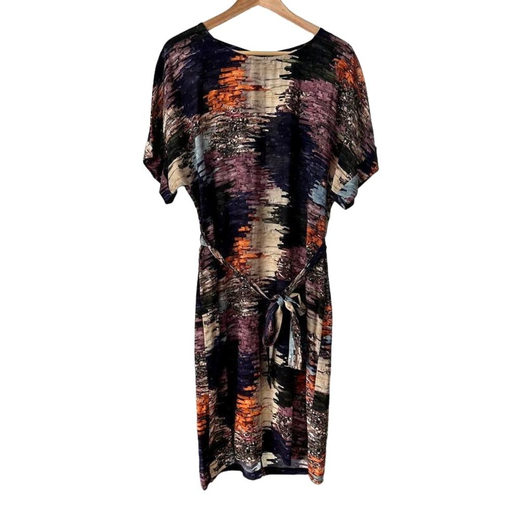 ELK NWT Arden Short Sleeve‎ Belted Impressionist Print Midi Shift Dress sz 4